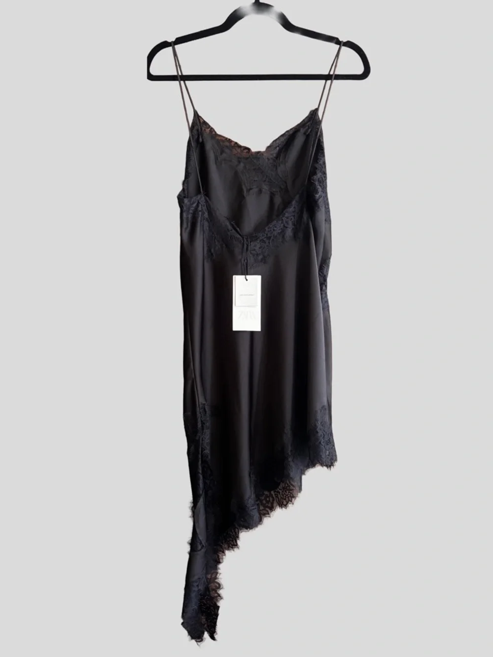 Zara ZW Collection Black Asymmetric Lace Slip Dress - Picture 3 of 7
